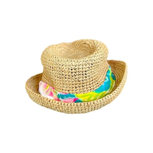Lilly Pulitzer Poolside Fedora Hat Packable Raffia Straw Preppy Breathable - Picture 4 of 12